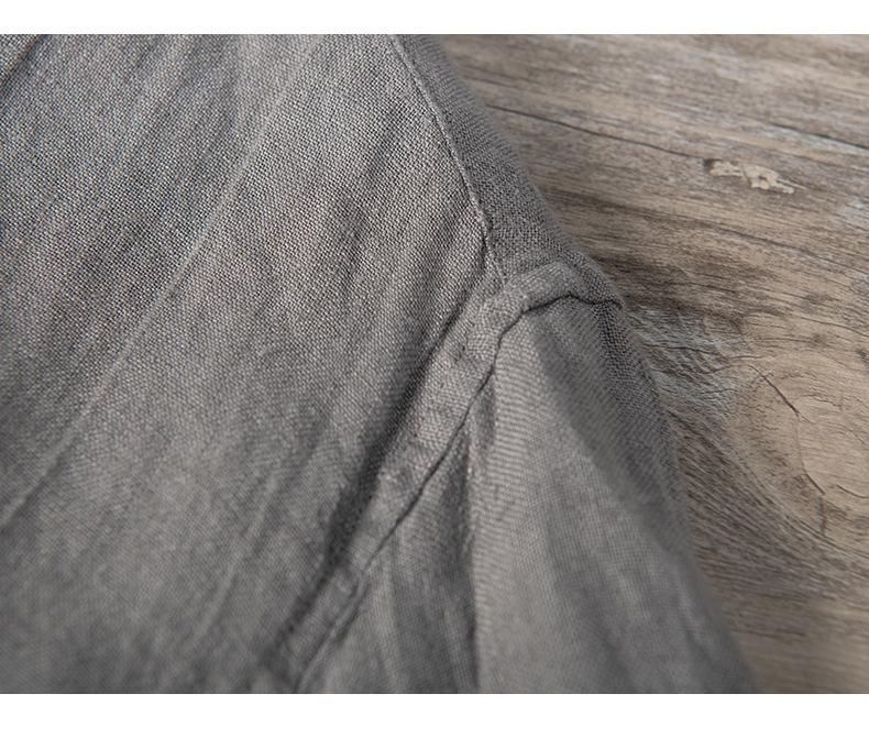 Men's Retro National Trend Linen V-Neck Pullover Shirt - Short-Sleeved, Stand-Up Collar, Lightweight, Breathable