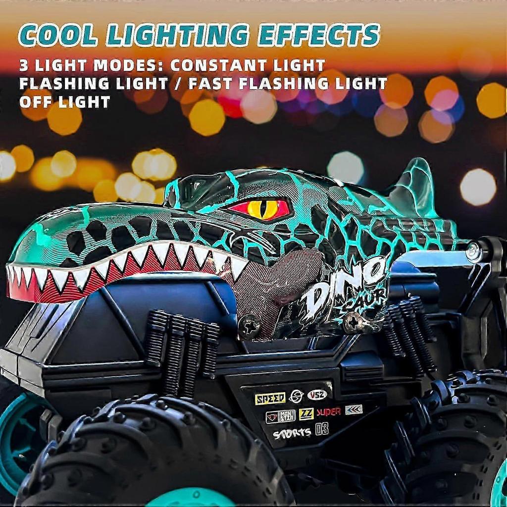 25-26 SBSG Hračky Monster Trucky, RC Monster Trucky 2,4 GHz pro kluky, 1:20 dinosauřích RC aut se světlem a hudbou, nákladní auto na dálkové ovládání se stunty, 360° otočka,