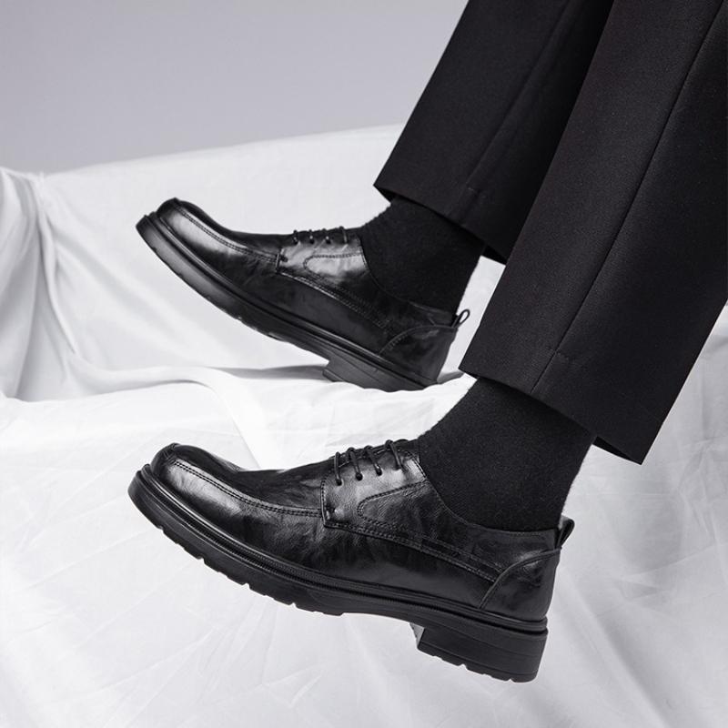 Fashion Men's Genuine Leather Derby Shoes Autumn Platform Slip-Resistant Breathable Comfort Business Casual Lace-Up for Daily Walking