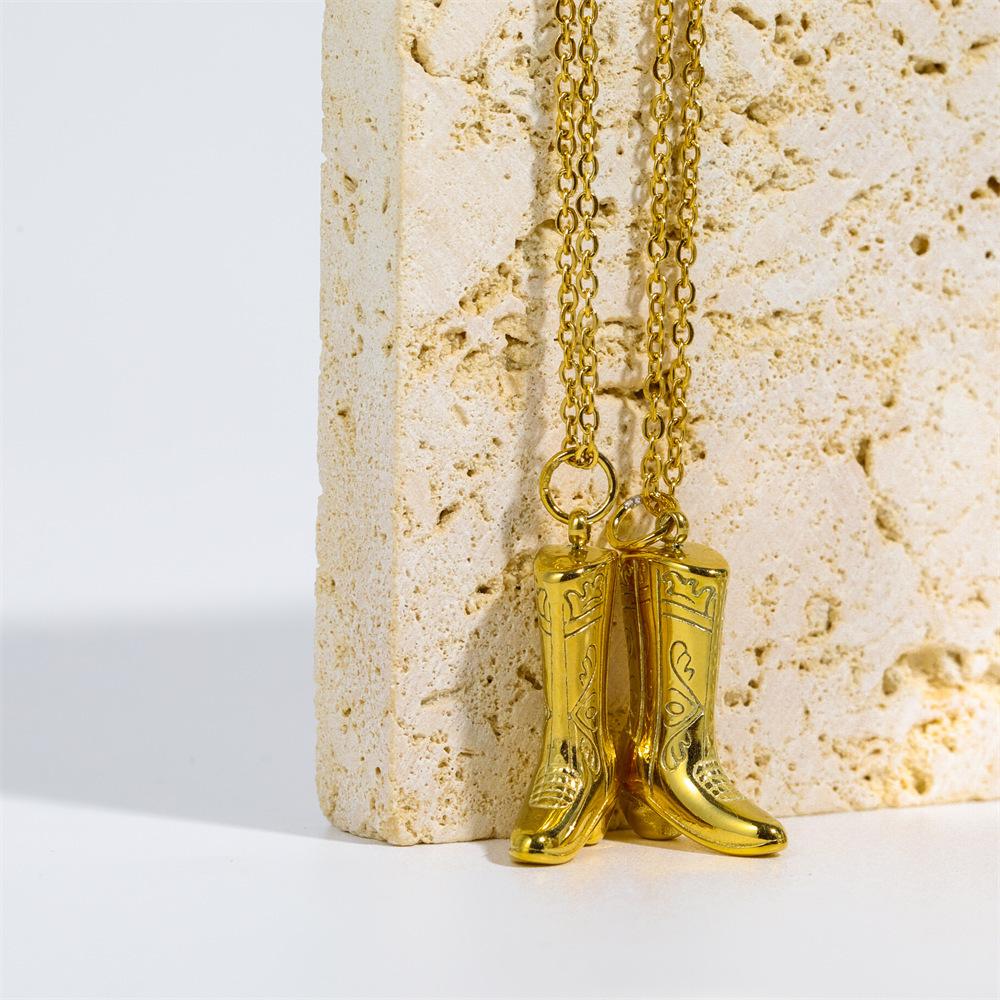 Vintage Denim Boots Pendant Necklace Niche Design Stainless Steel Boots Collarbone Chain Furnace Vacuum Plating