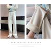 Women's High-Waist Fleece-Lined Wide-Leg Pants - Soft, Knitted, Loose-Fit for Autumn/Winter.