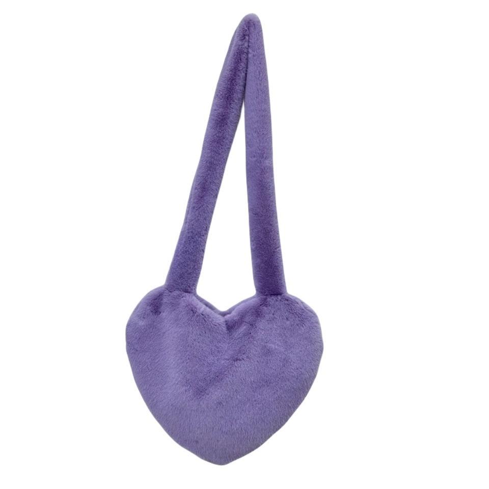 

New Korean Bag Ins Fashion Mink Fur Bag Women s Bag Heart-shaped Cute Bag Crossbody Plush Shoulder Bag фіолетовий