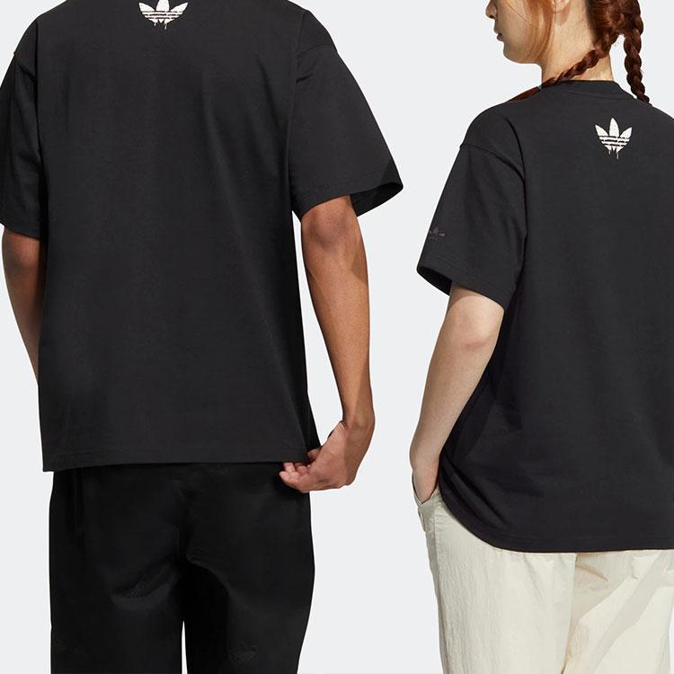 Adidas Originals Valentines Day American Retro Waffle Cartoon Pattern Logo Print Crew Neck Sports Short Sleeve T-Shirt Unisex T-Shirt Black HZ5350