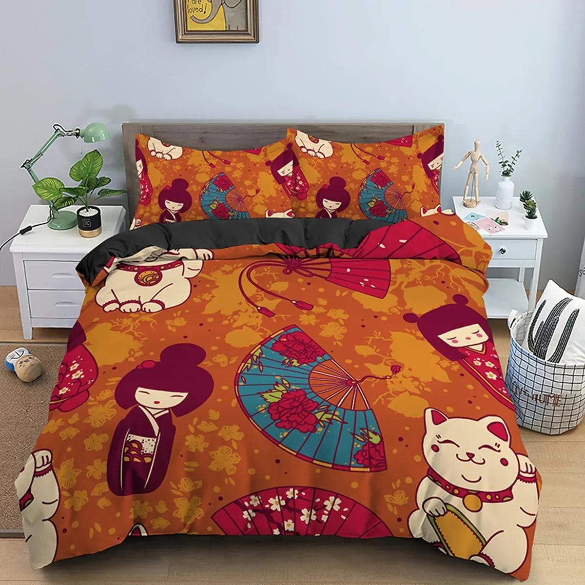 

Comforter Japanese Good Luck Doll Printed Cartoon Lucky Cat For Kids Girls Women Fan White Bedroom Decorations Comforter (quilt)-EU Single(135*200cm)3pcs
