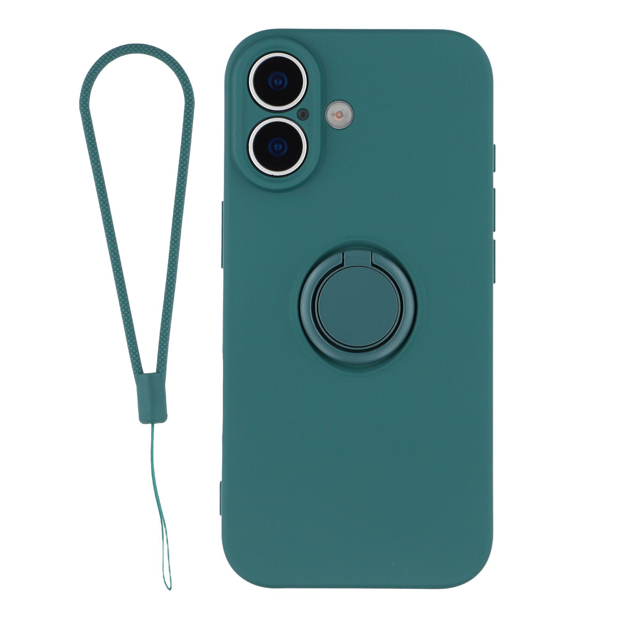 

Силиконовый чехол для iPhone 17 с ремешком-кольцом и подставкой, чехол для телефона Blackish Green