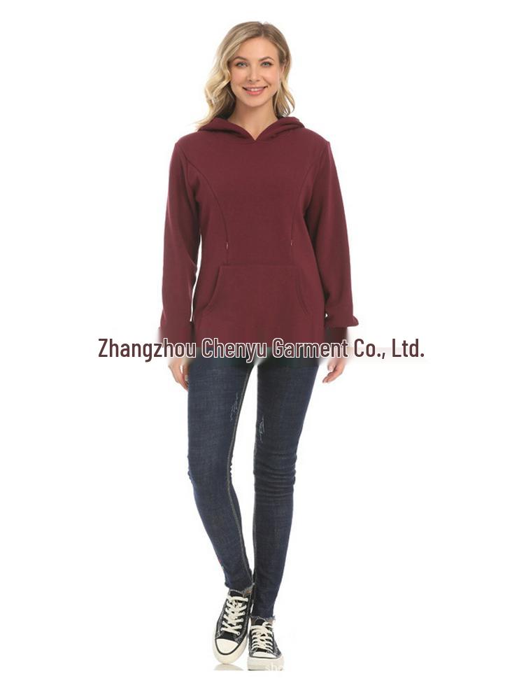 Maternity Winter Fashion: Trendy Fleece-Lined Breastfeeding Sweatshirt for Moms, Age-Reducing Solid Color Outerwear