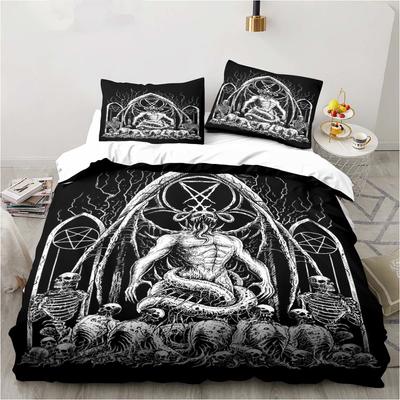 Baphomet Satan Dämon Böse Bettbezug-Set Horror Böses Monster Bettwäsche-Set Full King Size Bettdeckenbezug Weihnachten Navidad Geschenk
