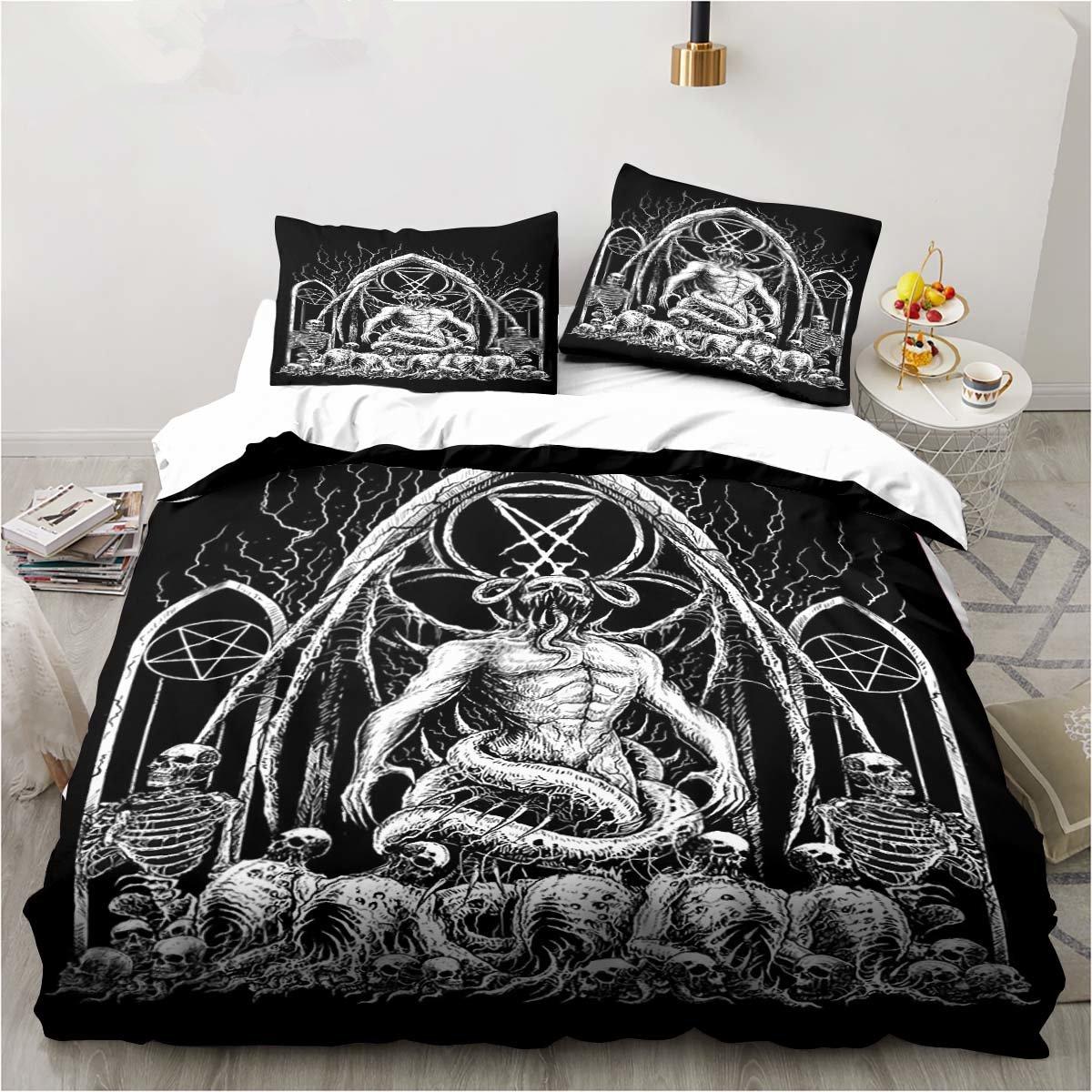 

Baphomet Satan Demon Evil Duvet Cover Set Horror Evil Monster Bedding Set Full King Size Comforter Cover Christmas Navidad Gift AU Single(140x210cm)