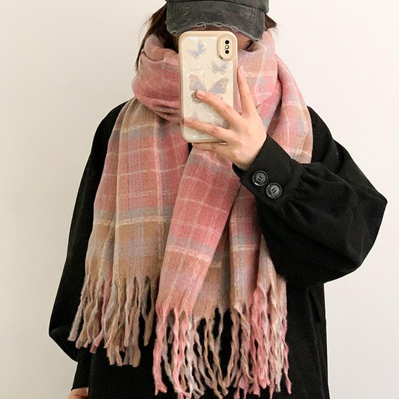 

Шарф с ретро-узором, женский зимний клетчатый зимний шарф с взрывом, мужской шарф с кисточками, утолщенный для сохранения тепла
