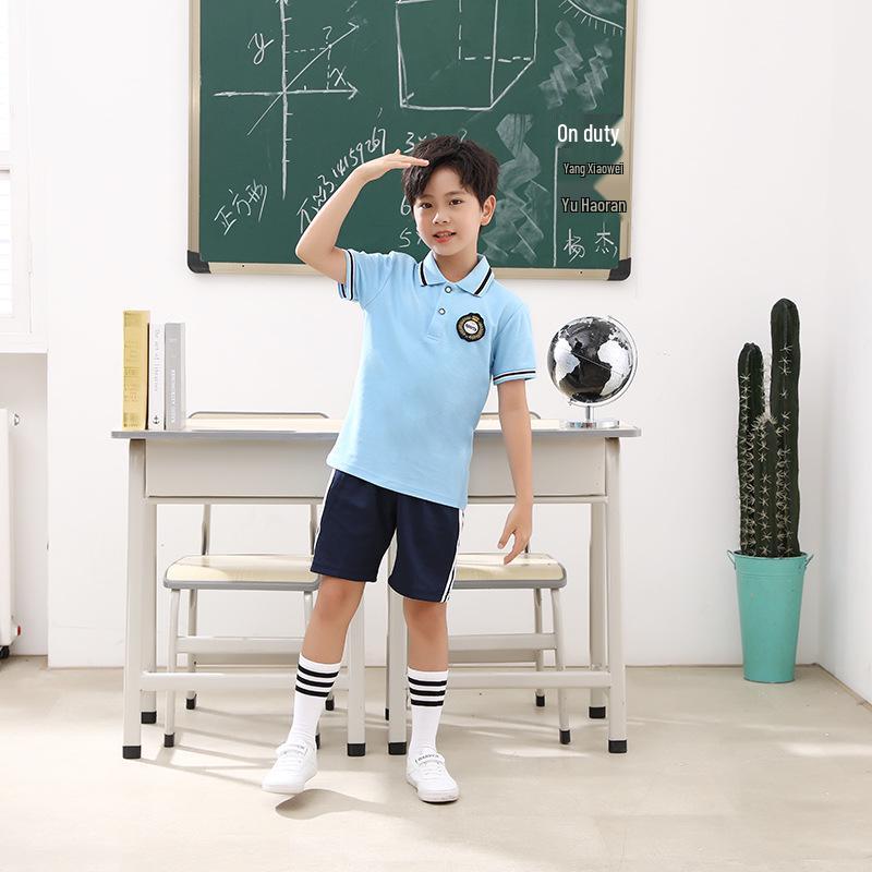 2022 Blue School Uniform Set: Summer Short Sleeve Sportswear for Primary, Junior High & High School