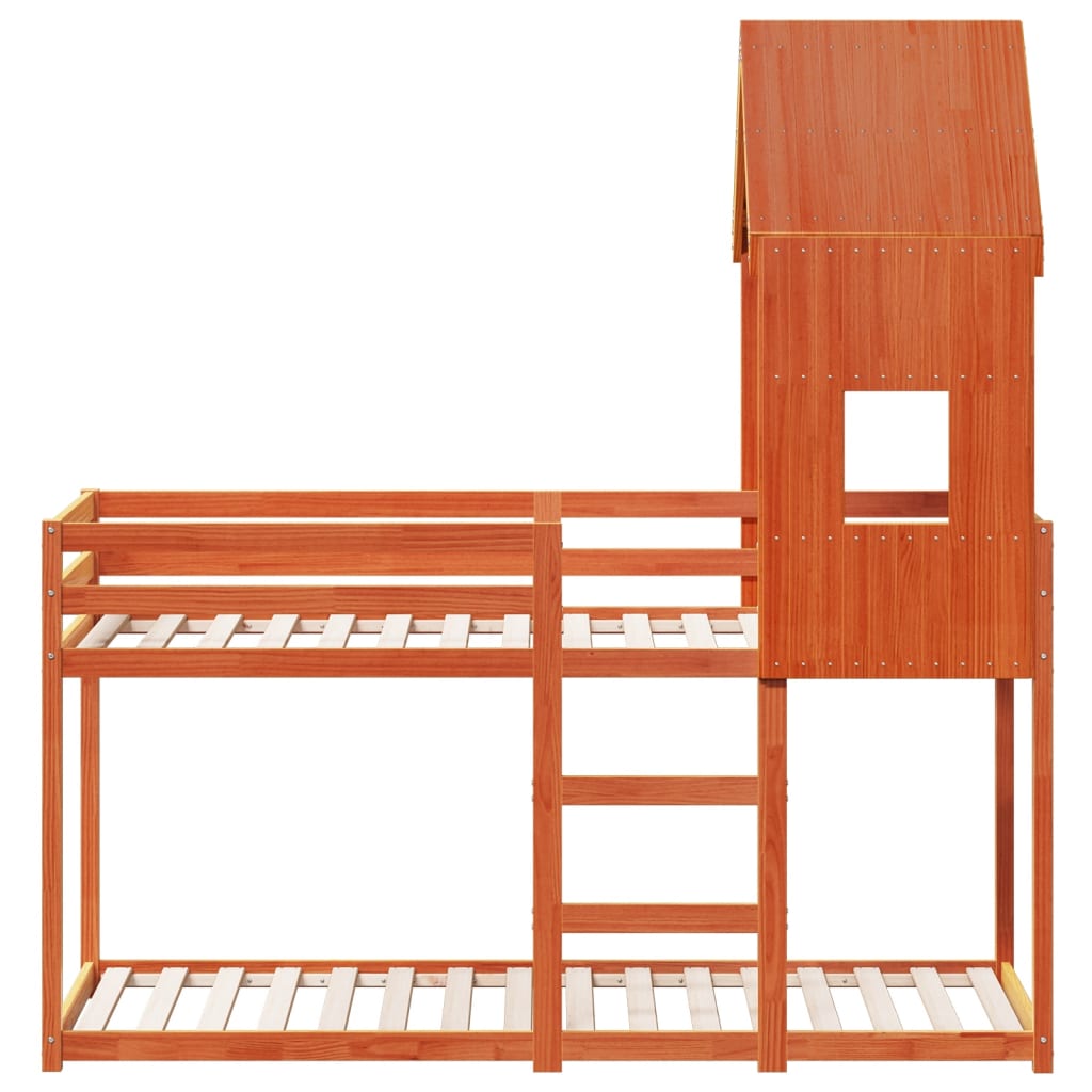 Bunk Bed with Roof Wax Brown 90x200 Cm Solid Pine Wood
