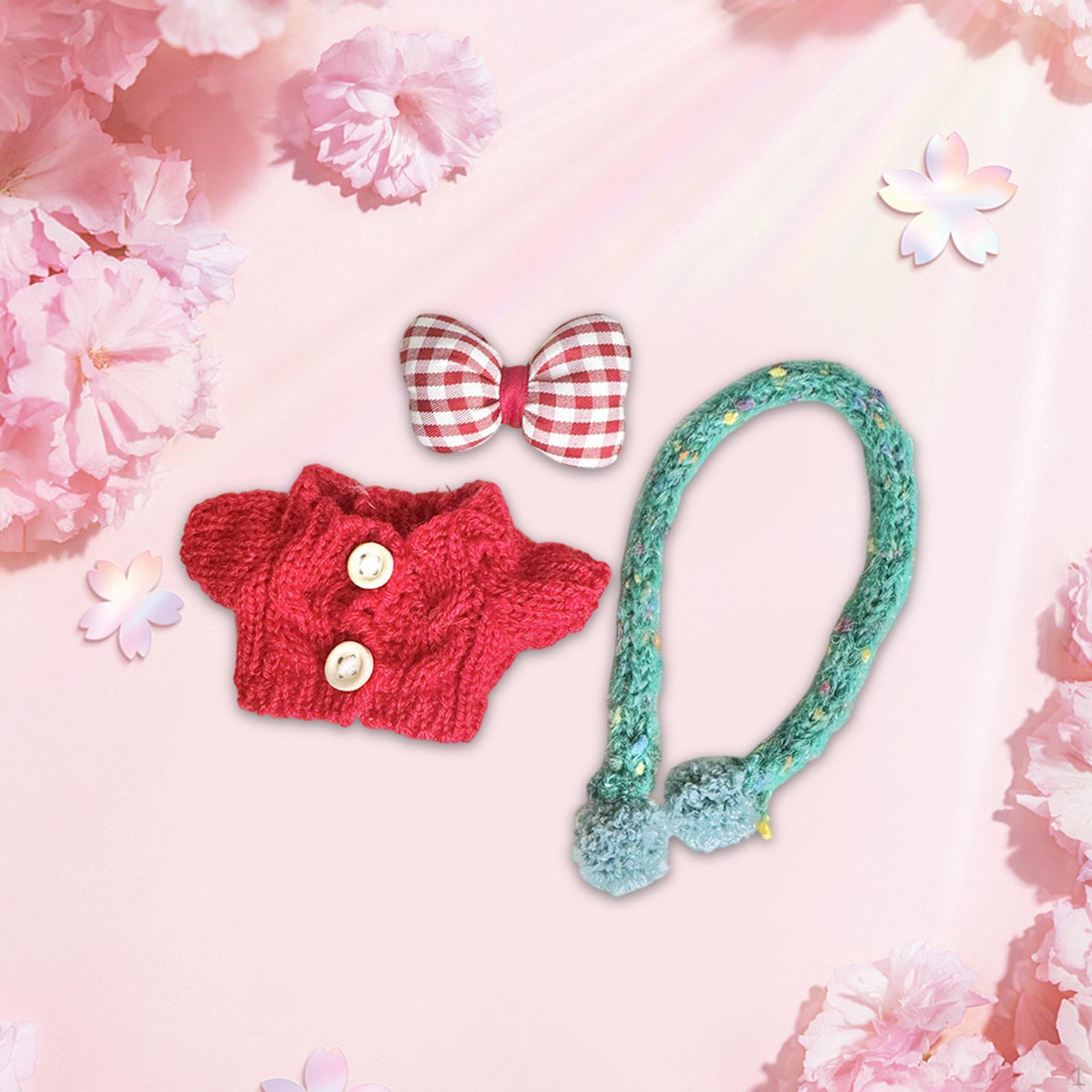 

3 упаковки лялькового светра та шарфа з бантом для волосся для ляльок 17 см. Подарунки для особливих випадків червоний