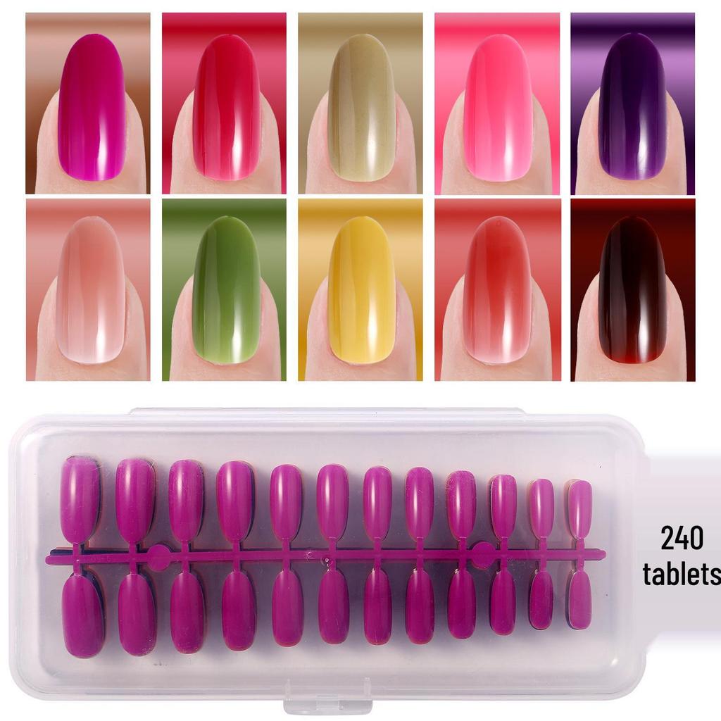 Colored Glitter Nail Art Tips - 240-Piece Set with Various Styles and Multiple Colors, Boxed Fake Fingernail Stickers