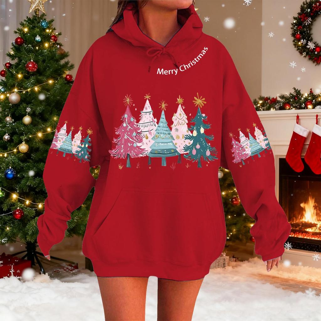 Women's Fashionable Casual Long-Sleeved Christmas Holiday Party Printed Hooded Sweatshirt