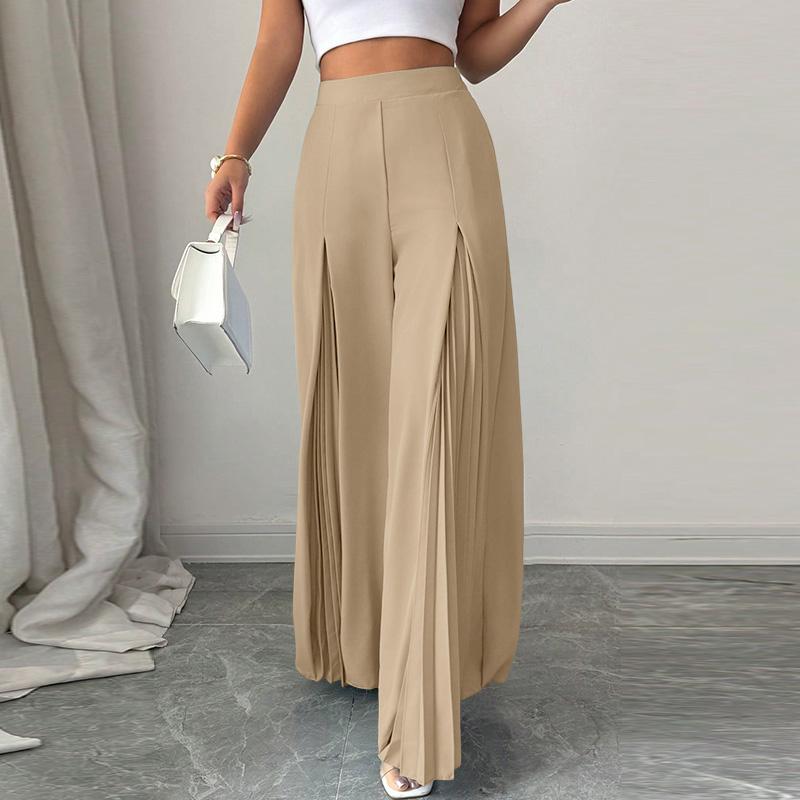 ZANZEA Women Casual Elastic Waist Solid Color Loose Wide Leg Pants