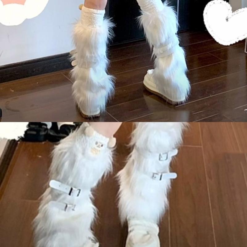 Women Furs Leg Warmer Winter Furry Long Boot Cuffs Fuzzy Shoe Cover Party Costume for Holiday Festival Performances Play