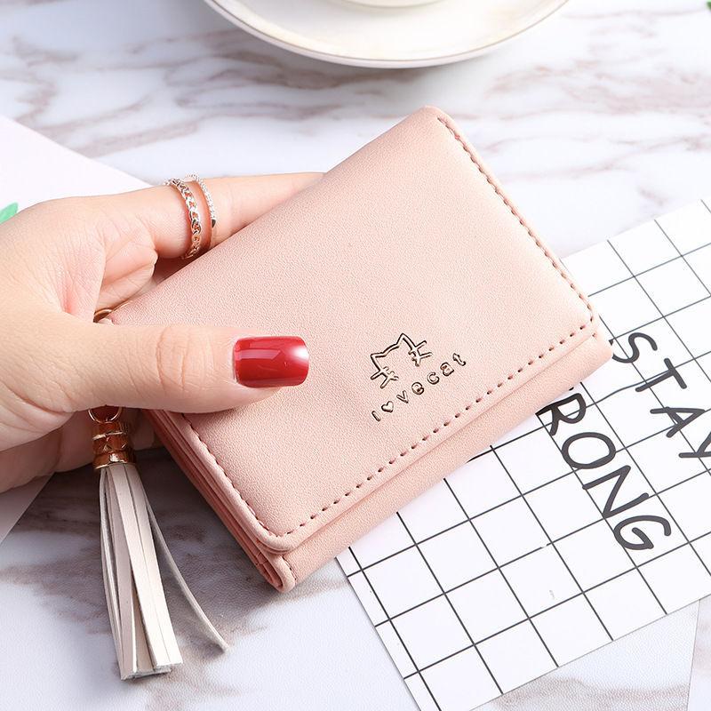 Cute Women Wallet Leather Card Holder Mini Tassel Small Wallet Coin Purse Female Girls Card Case Short Multi-card Pocket Wallet