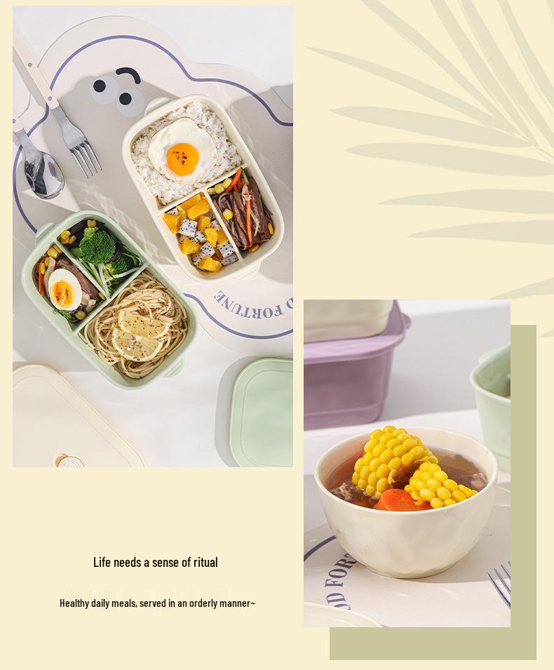 Ceramic Divided Lunch Box with Lid – Microwave Safe Bento Box for Students and Office Workers