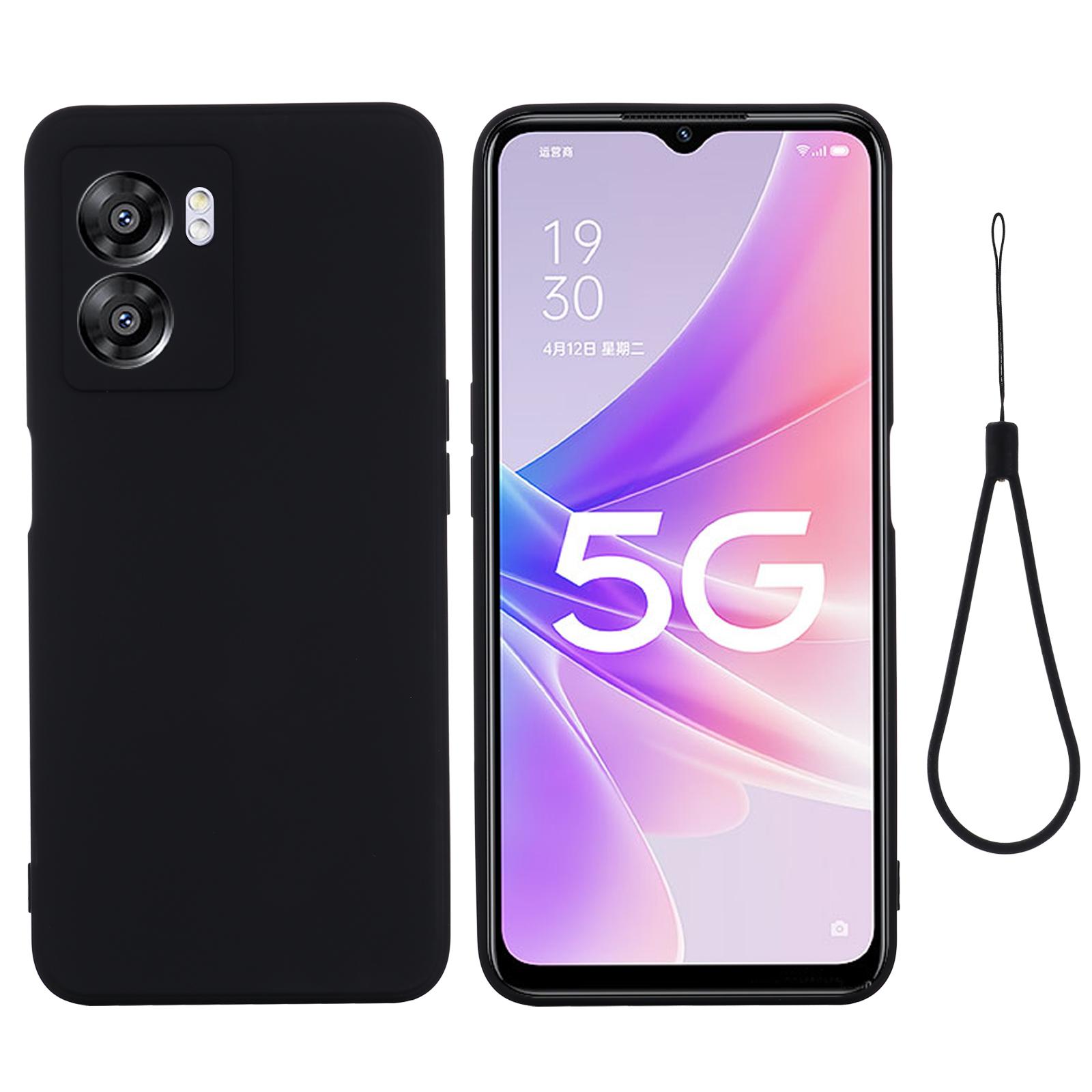 

For OnePlus Nord N300 5G Case Liquid Silicone Slim Phone Cover with Wrist Strap Black