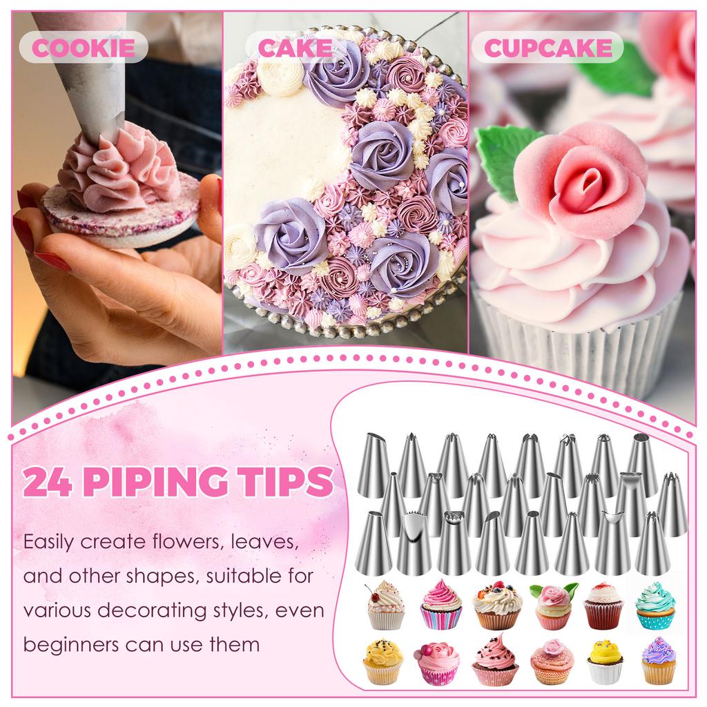 21/30/126 Pcs Piping Bags Reusable Piping Bag and Tip Set Cake Decorating Tools Stainless Steel Nozzle Piping Nozzles Pastry Set