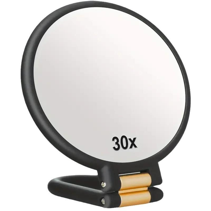 Portable Double-Sided Folding Handheld Beauty Mirror Round Makeup Mirror 30x Magnifying Handle
