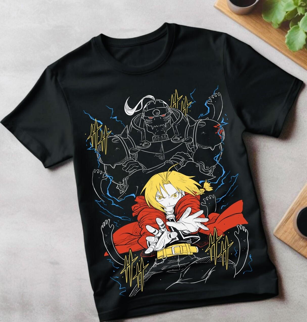 Edward Elric T-Shirt Mens Womens Tees Top Fullmetal Alchemist Brotherhood Fma Alphonse Black Shirt 2XL