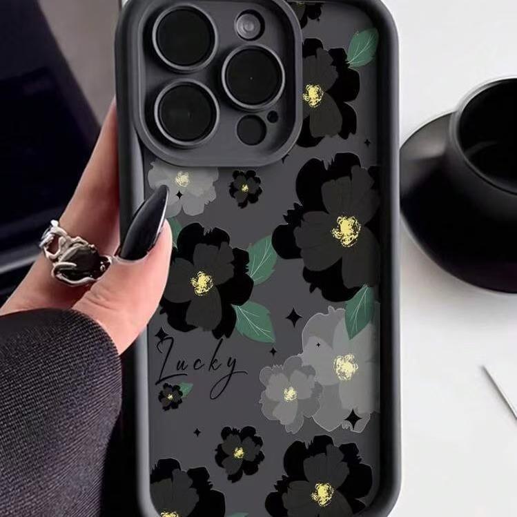 Emery Black Camellia Phone Case for Apple iPhone 13/14/15/16/17 Pro Max