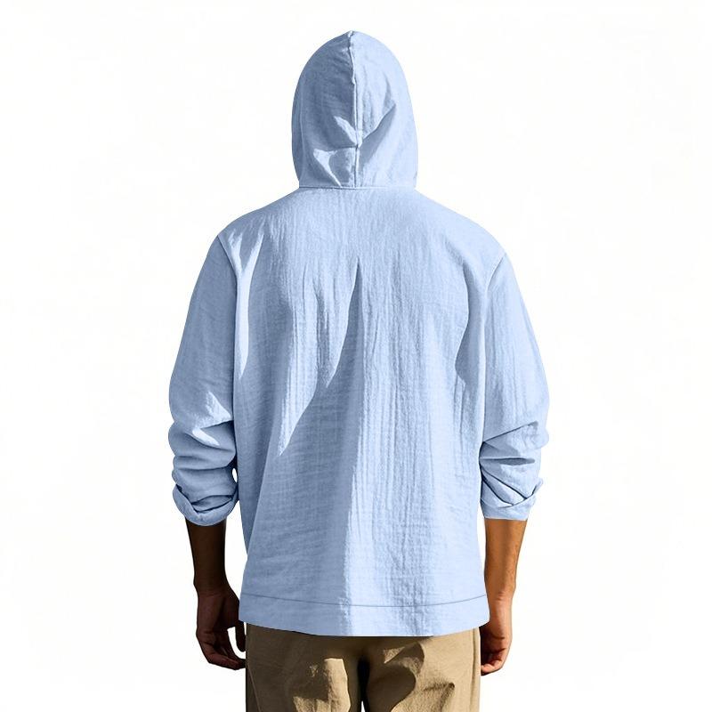 Spring and Summer New Men's Hooded Long-sleeved Shirts with Patch Pockets Casual Outer Tops