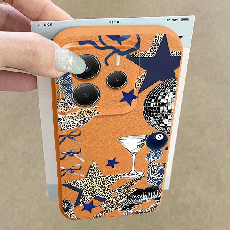 Leopard Star Disco Ball Pattern Case For Xiaomi Redmi Note 14 13 Pro 5G 4G 12 11 Funda Xiaomi 14T 13T 11T Pro Leather Texture Silicone Cover