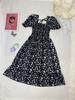 French Vintage High Waist Floral Dress With Tie Belt For Casual And Party Wear