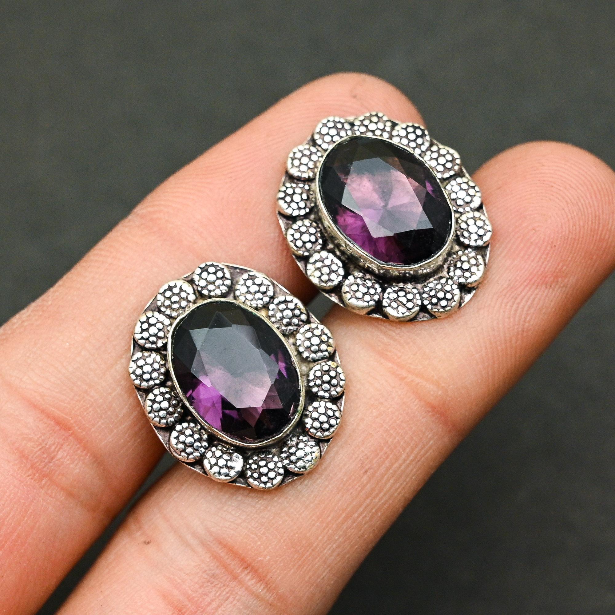 

Запонки мужские из стерлингового серебра 925 пробы с африканским аметистом