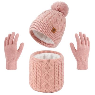 Women's Winter Knitted Hat, Scarf & Gloves Set with Ear Protection - Velvet Lined for Outdoor Warmth