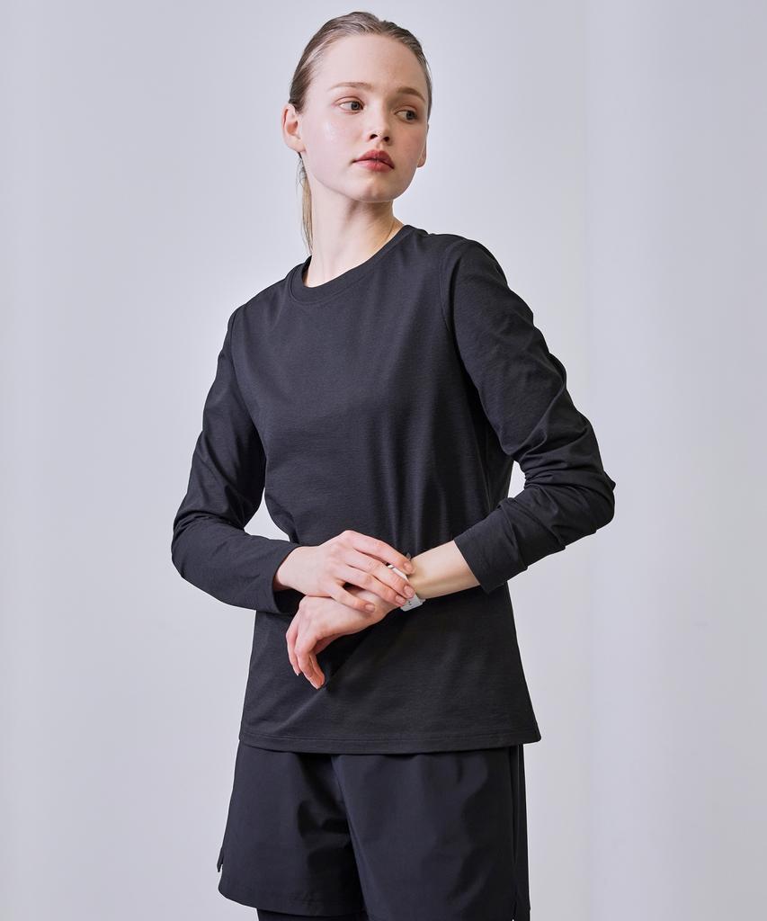 BASIC HOUSE Women'S Breathable Sorona Regular Fit Round Neck Plain Long Sleeve T-Shirt Black