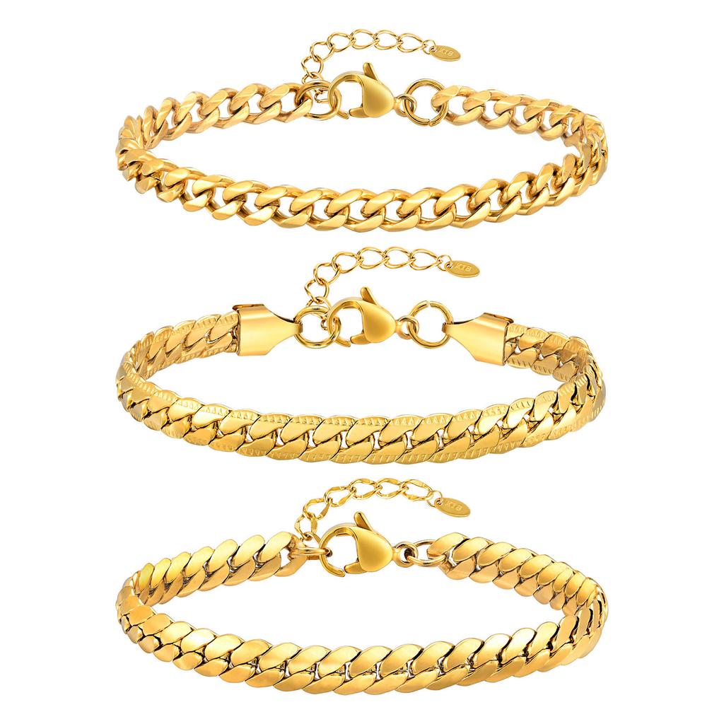 Jewelry Simple Women'S Stainless Steel Four-Sided Grinding Nk Chain Gold Bracelet 1231