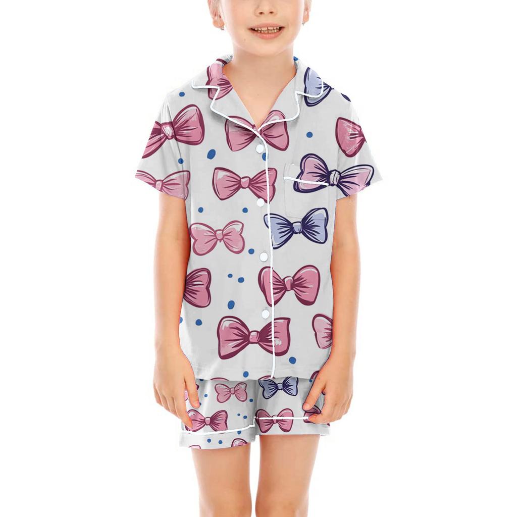 Children Pajamas Fashion Two-Piece Shirt Shorts Set Soft Holiday Casual Clothing Set