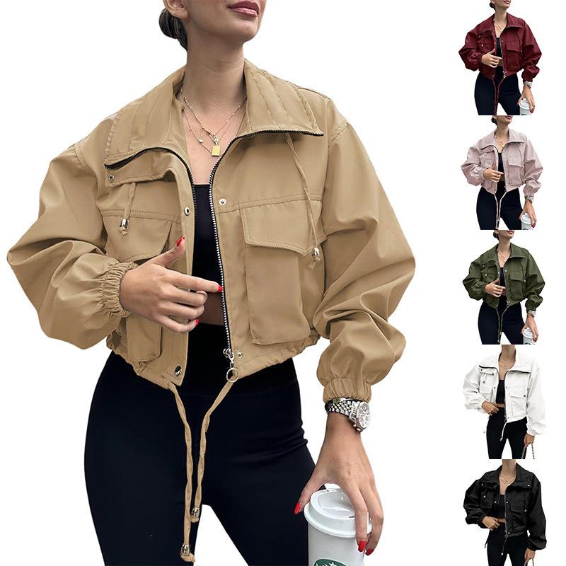 2026 European and American Autumn New Women's Clothing Solid Color Women's Short Jacket Zipper Trench Coat