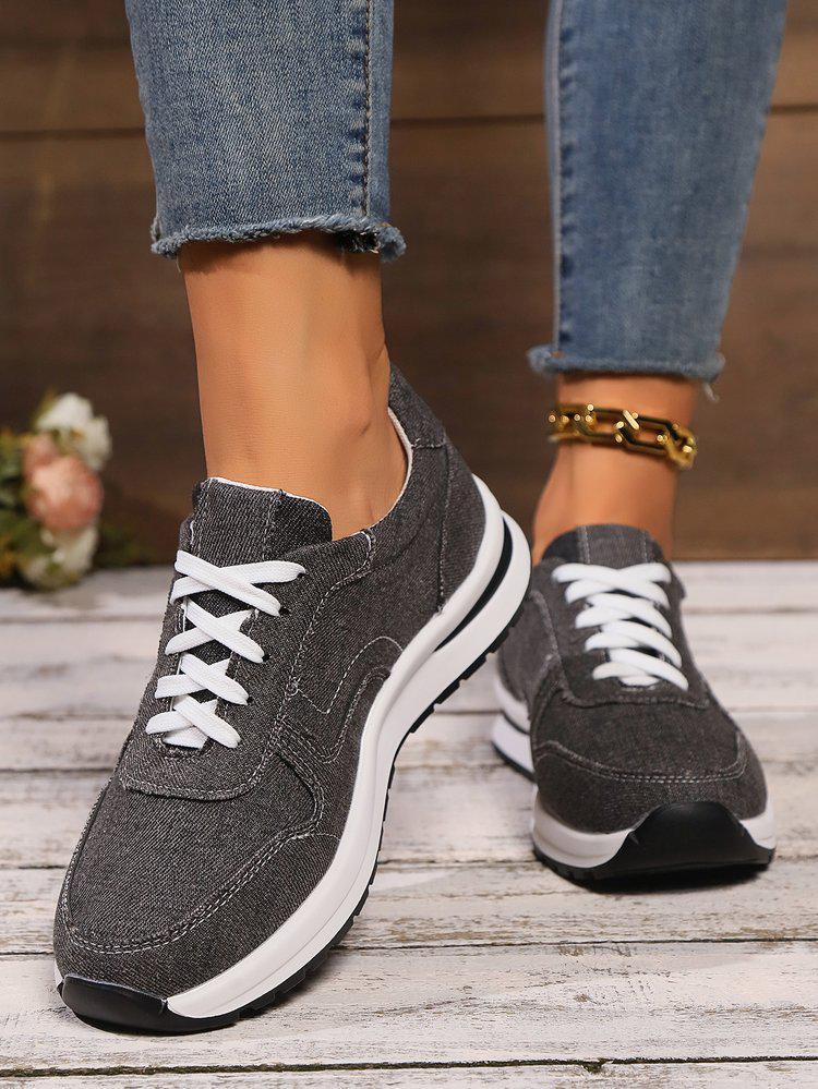 Women's Plus Size Lace-Up Casual Shoes, 2024 Autumn Collection - Soft Sole, Comfortable Outdoor Footwear