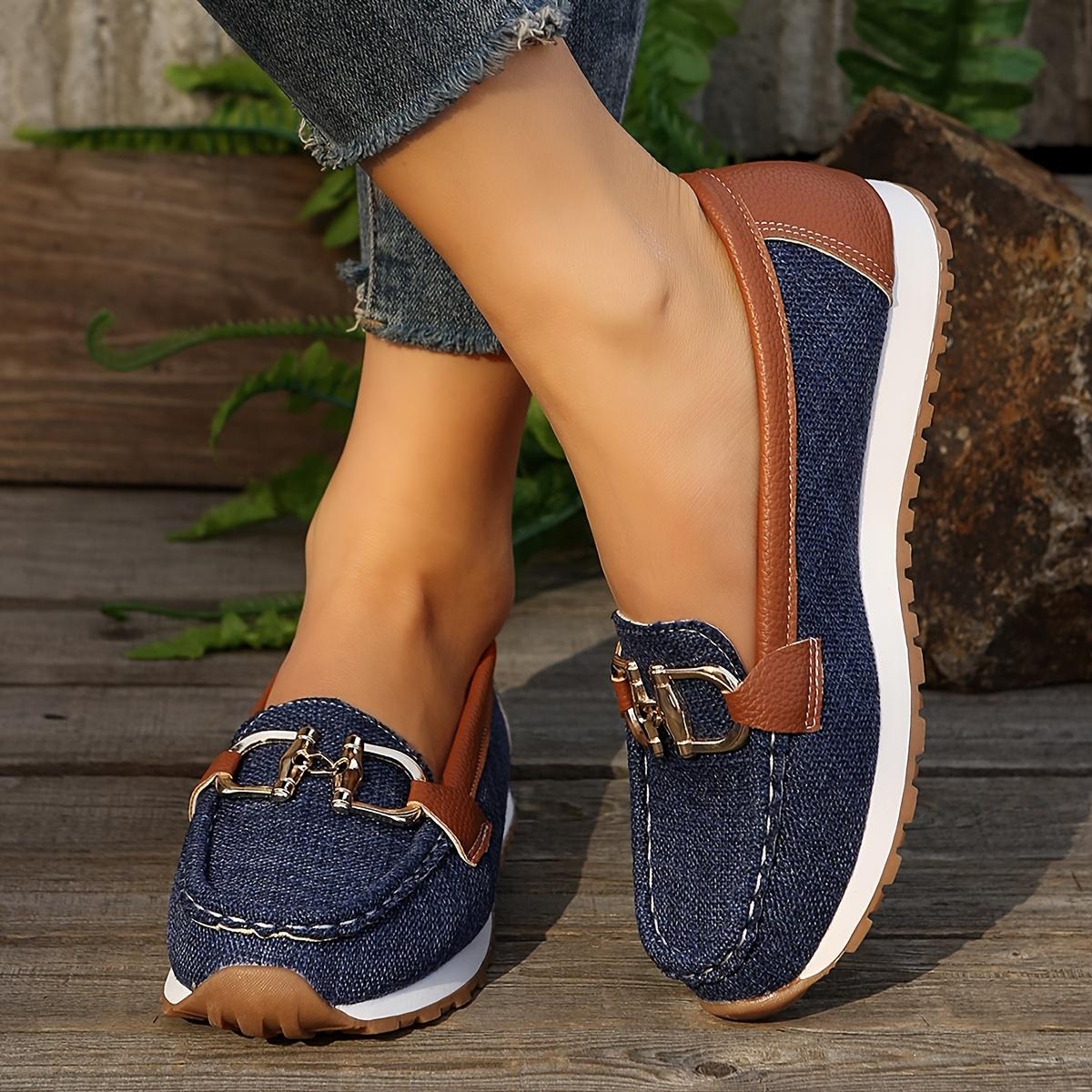 

Women s Casual Loafers, Comfort Slip-on Shoes With Metallic Buckle Detail, Comfortable Low Top Shoes 36