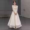 French long-sleeved light wedding dress 1011 new white simple satin niche square collar engagement robe dress