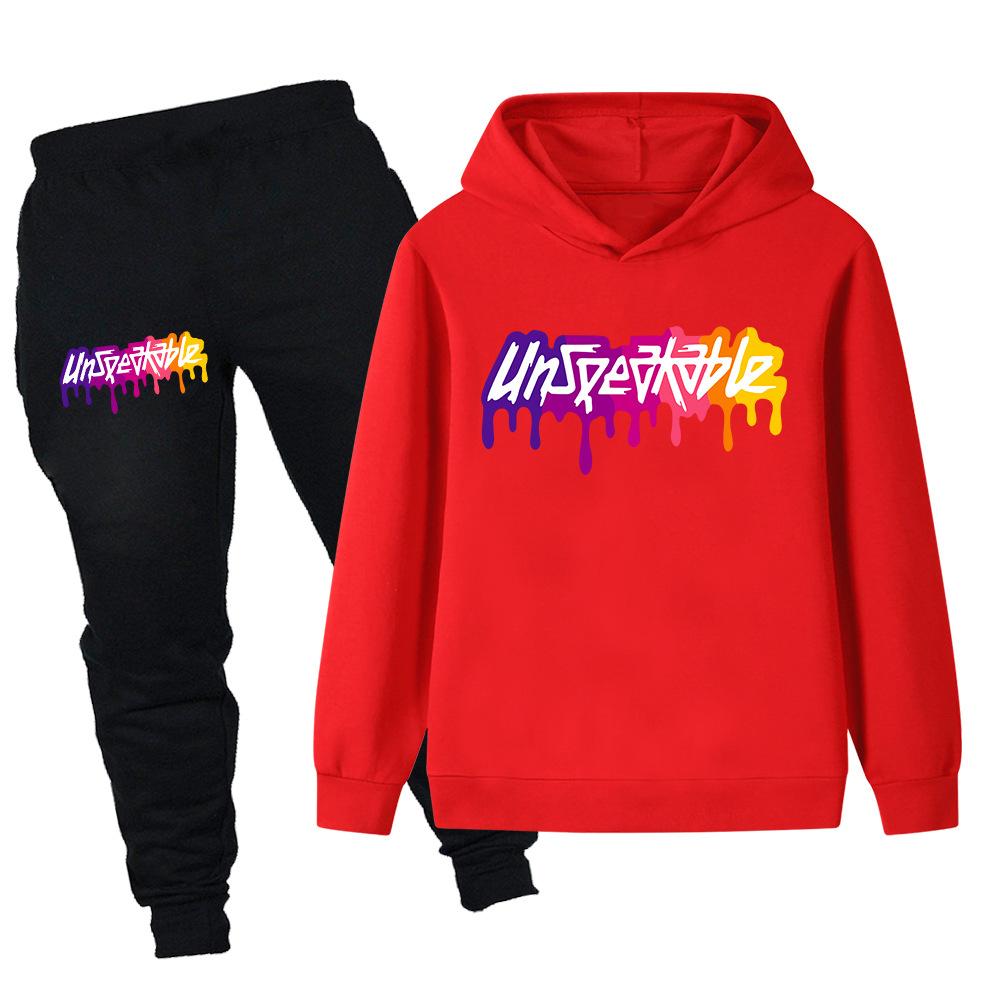 Colorful letter printed autumn warm hooded top+sports pants for girls and boys outdoor casual suit