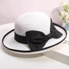Elegant Straw Sun Hat with Black Big Bow - Wide Brim, White & Black Dome, Perfect for Summer and Formal Occasions,Tea Party