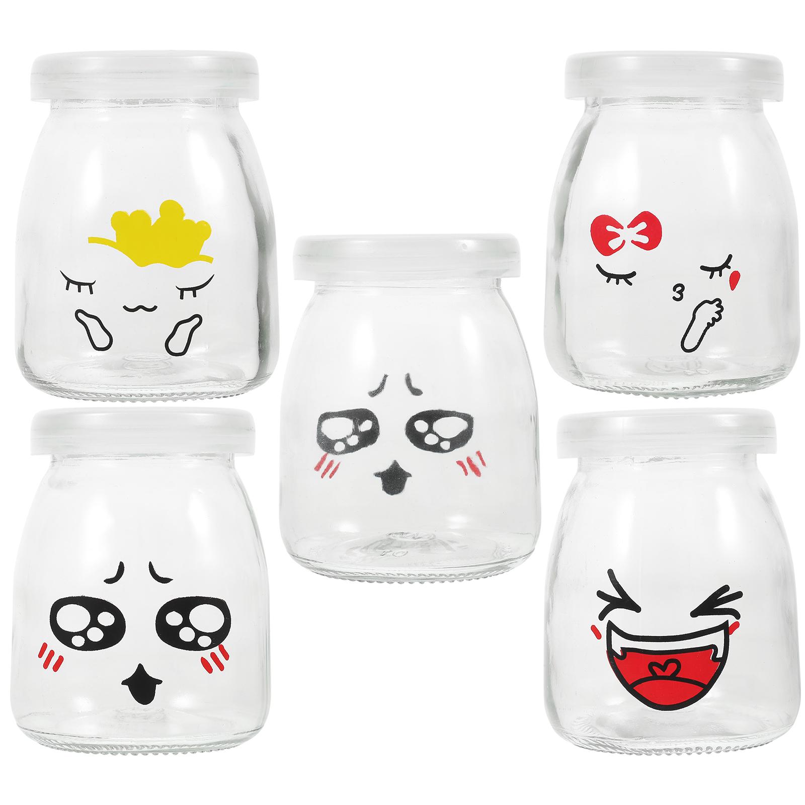 5pcs Glass Yogurt Pudding Jars With Lids Dessert Cups Milk Bottle Jelly Jars Storage Bottles Ganization Containers Random Color
