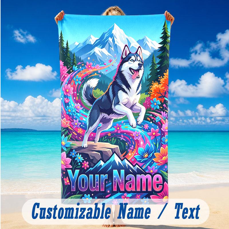 Floral Garden Theme Beach Towel Personalized Custom Name & Text Soft Quick Dry Beach Towel for Swimming Travel
