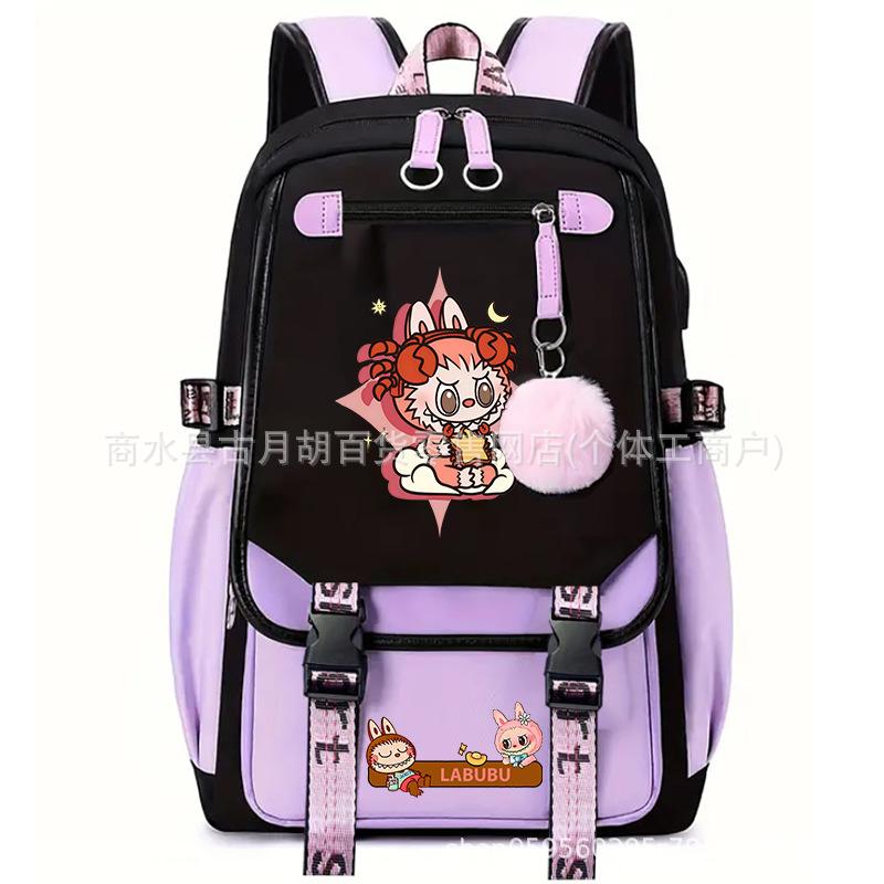 School Bag Printed Backpack USB Port Anime Cartoon Student Large Capacity Canvas Bag