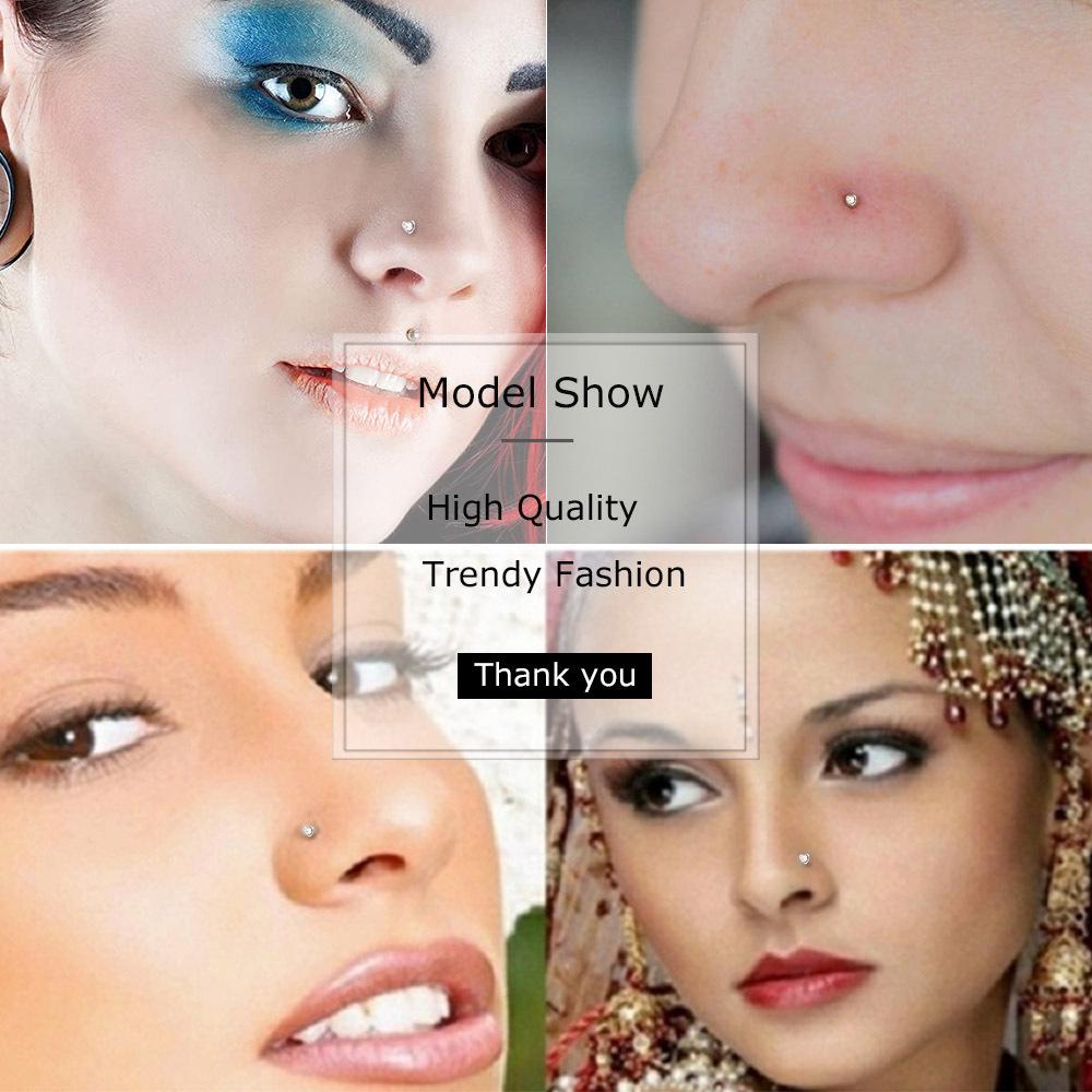 24-Piece Rhinestone Stainless Steel Heart Nose Studs - Titanium Steel Jewelry