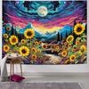 Dermijer Blacklight Moon Sunflower Tapestry Starry Night Mountian UV Reactive Wall Hanging Tapestries Galaxy Space Nature Landscape Tapestry for Home