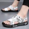 Summer Men's Flat Shoes Trend Printed Sandals Beach Shoes Daily Versatile Commuting Casual Shoes Soft Sole Sandals Breathable