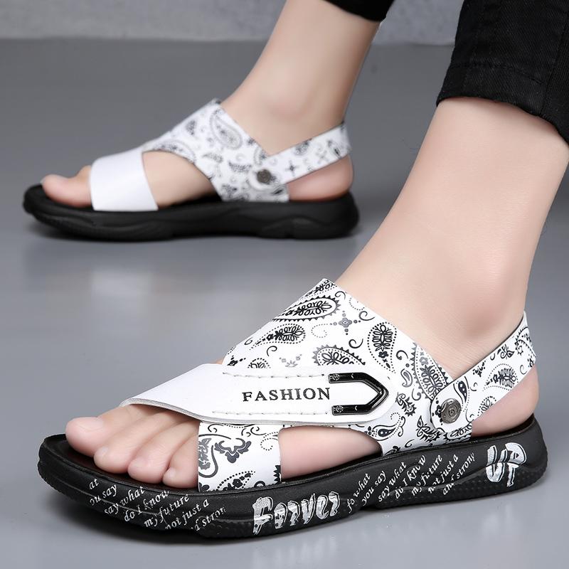Summer Men's Flat Shoes Trend Printed Sandals Beach Shoes Daily Versatile Commuting Casual Shoes Soft Sole Sandals Breathable