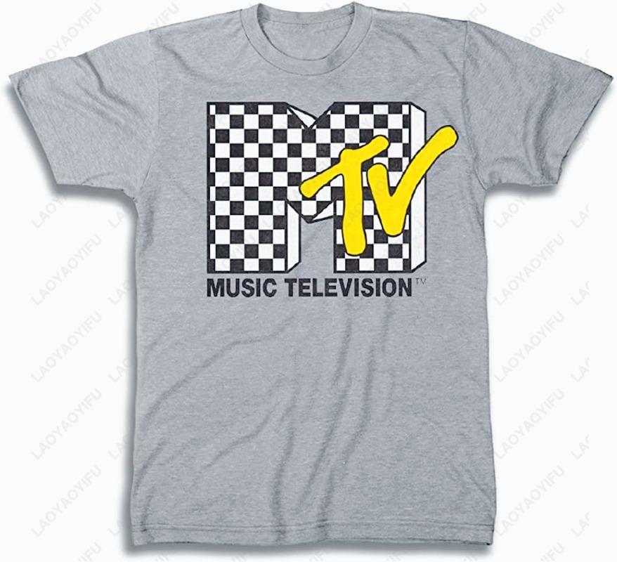 MTV Unisexs Cotton Shirt With Checkerboard Retro TBT Unisexs 1980s 1990S Clothing Simple Style I Want My Music Television TShirt S