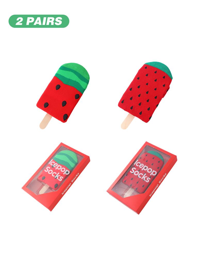 2 pair of mid-calf unisex socks in a novelty ice cream design, a unique and interesting festive gift.